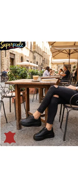 Sneakers dama comozi din piele naturală cu talpă înaltă