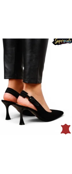 Pantofi stiletto slingback din piele naturală întoarsă, negri