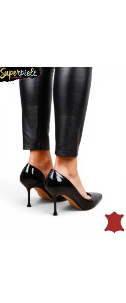 Pantofi stiletto din piele naturală lăcuită Decupați pe lateral