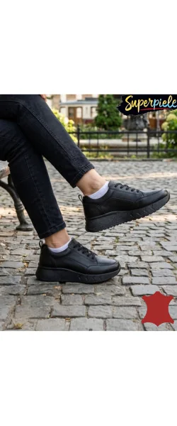 Sneakers dama piele naturală la modă cu șireturi