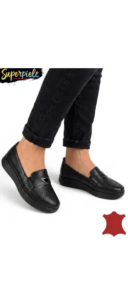 Pantofi casual damă perforați , fără șireturi din piele naturală