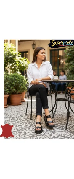 SANDALE DAMĂ DIN PIELE NATURALĂ ,închidere cu arici ,talpă groasă