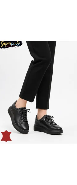 Pantofi casual piele naturala cu varf rotund Si talpa alba