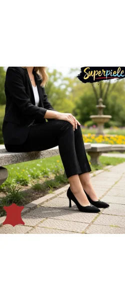 Pantofi damă eleganți negri din piele întoarsă naturală cu toc stiletto