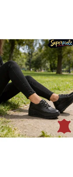 Pantofi casual dama piele naturala cu talpa groasă neagră