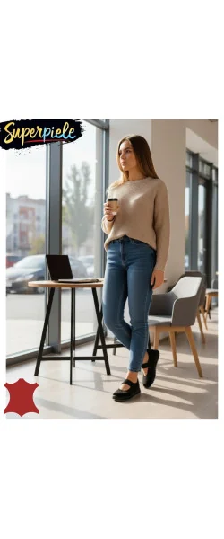 Balerini damă din piele întoarsă NATURALĂ și textil cu talpă flexibilă