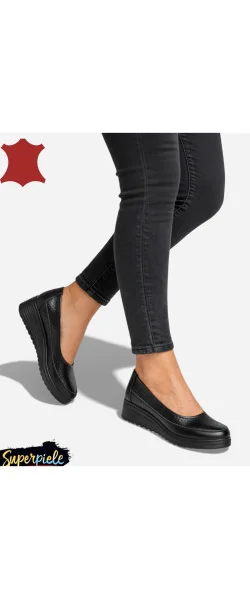 Pantofi casual dama piele naturala perforati cu talpă groasă-slip-on