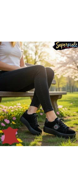 Pantofi casual negri din piele întoarsă pentru femei