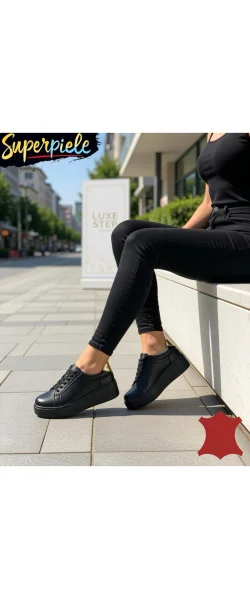 Sneakers dama din piele naturală cu talpa groasă 5.5 cm- Star Edition
