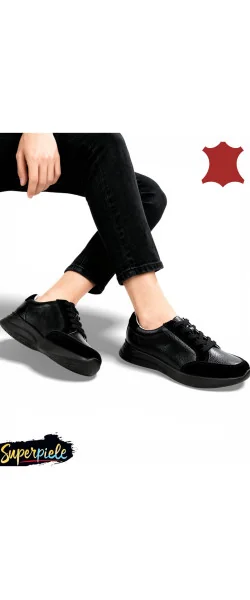 pantofi casual dama din piele naturală cu piele întoarsă ,închidere cu șireturi
