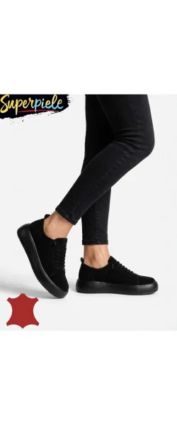 Pantofi casual damă din piele întoarsă naturală cu talpă groasă