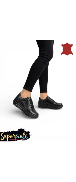 Pantofi casual damă din piele naturală cu talpă groasă și șireturi