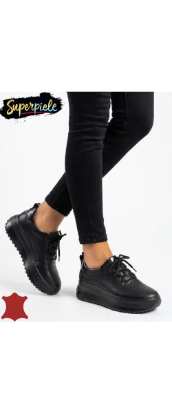 Pantofi casual dama piele naturala cu varf rotund și talpă groasă