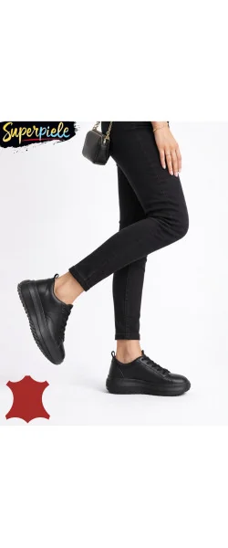 Pantofi casual dama piele naturala cu închidere șireturi ,talpa groasă