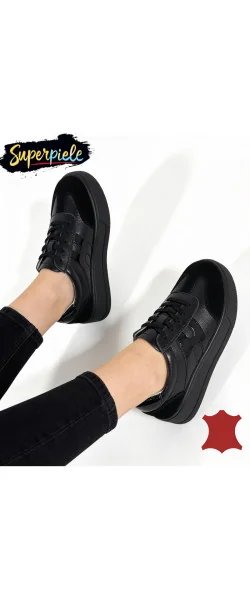 sneakers dama din piele naturala ,cu talpa groasa si sireturi