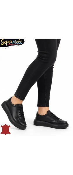 Sneakers dama casual din piele naturala cu inchidere siret ,talpa groasă