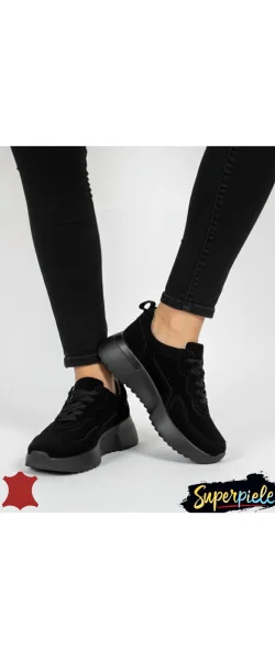 Pantofi sport căptușite damă din piele întoarsă naturală cu talpă groasă