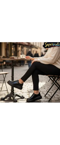 Pantofi casual damă croco din piele naturală lăcuită cu talpă înaltă