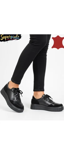 Pantofi casual din piele pentru femei cu șireturi F002-459