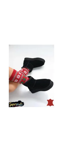 Ghete negre pentru femei din piele de căprioară căptușită cu piele de oaie (model UG)