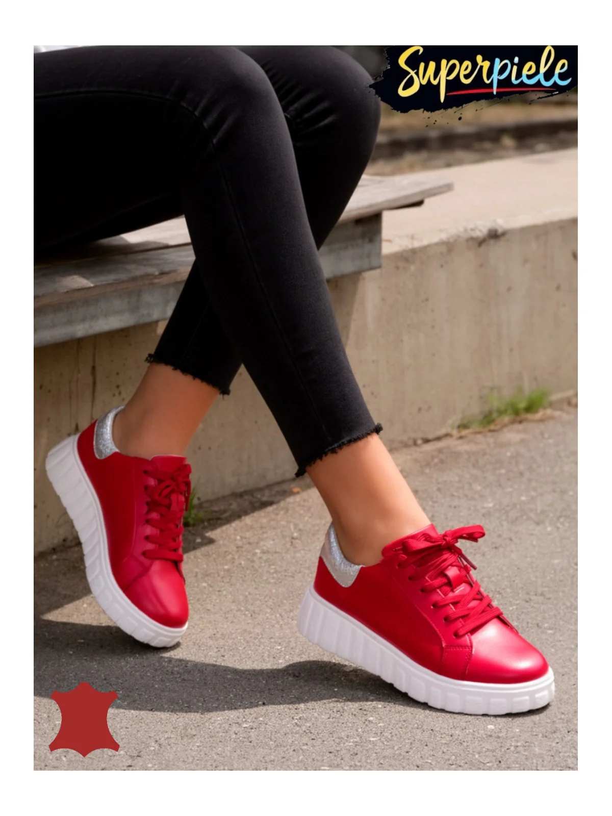 Pantofi Casual Piele Naturala Rosii Cu talpă albă
