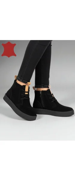 Ghete dama piele naturala intoarsa negre JY6651