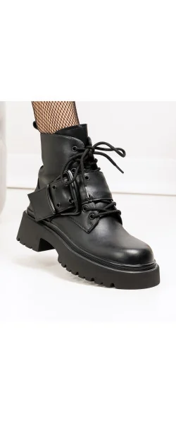 Ghete dama din piele naturala negre TN6437