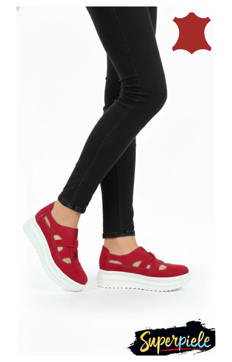 Pantofi casual piele naturală întoarsă,perforați fără șireturi cu talpă înaltă ,cataramă decorativă