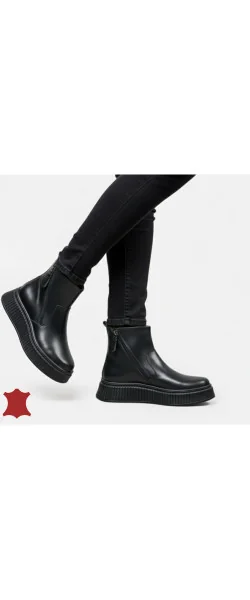 Ghete dama piele naturala negre cu 2 fermoare