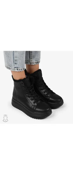 Ghete Dama IMBLANITE DIN Piele Naturala CRL1298 Black Leather