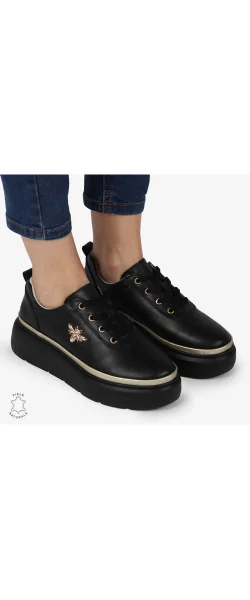 PANTOFI CASUAL DE DAMĂ din piele CU DETALIU FLUTURI Beige Leather