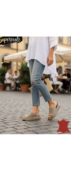 Sandale damă moderne din piele naturală cu elastic și talpă groasă