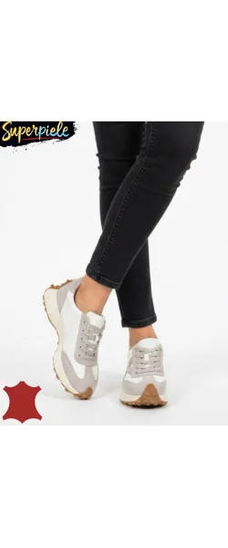 sneakers dama din piele naturală cu talpa groasă si șireturi