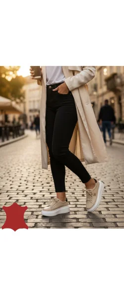 Pantofi Casual Dama |NESKY| din Piele Naturală cu Aplicație Metalică și Sireturi