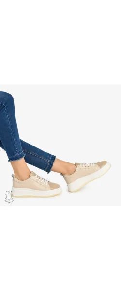 Women's Casual Shoes Genuine Leather - Beige & Gold