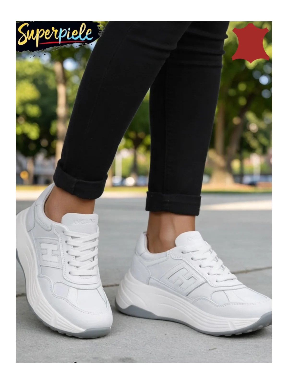 Sneakers Damă la modă din Piele Naturală cu Talpă groasă Sneakers Damă la modă din Piele Naturală cu Talpă groasă