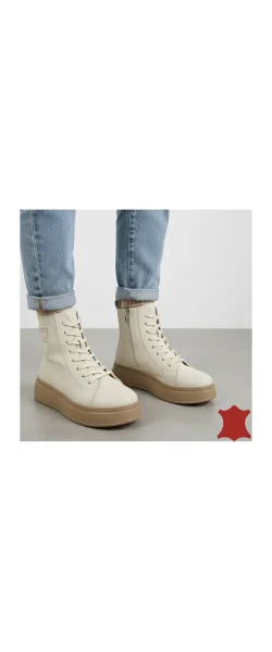 Ghete beige Leather din piele pentru femei cu talpă groasă Brown