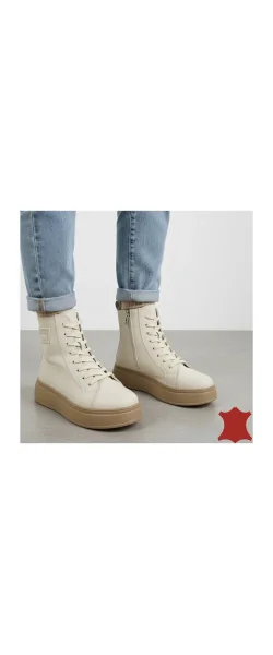 Ghete beige Leather din piele pentru femei cu talpă groasă Brown