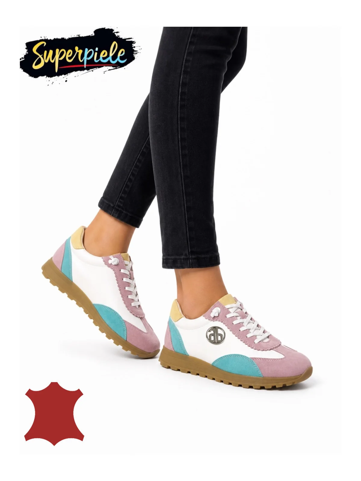 Adidasi damă multicolor din piele naturală cu talpă flexibilă