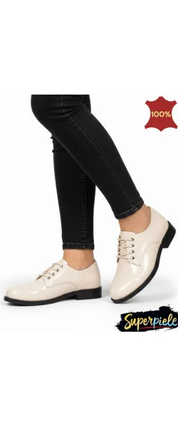 Pantofi oxford beige Leather din piele cu toc jos |ORZAVO|
