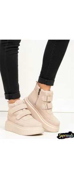 Ghete de damă din piele întoarsă beige Leather