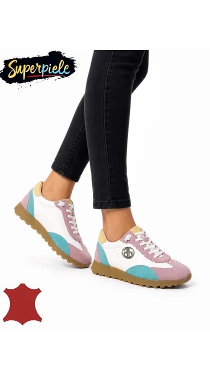 Adidasi damă multicolor din piele naturală cu talpă flexibilă