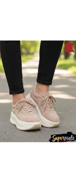 Pantofi Casual Damă din Piele Naturală Întoarsă Cu talpă înaltă