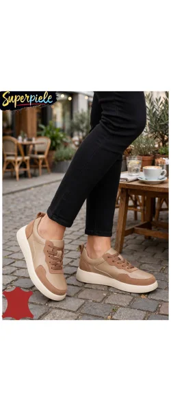Sneakers din piele naturală și piele întoarsă, cu design modern