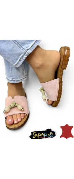 Papuci dama casual din piele naturală cu accesorii decorative
