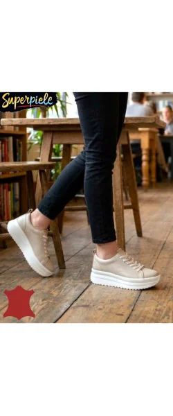 Pantofi casual dama piele naturala cu închidere șireturi ,talpa groasă