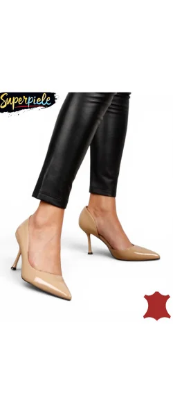 Pantofi stiletto din piele naturală lăcuită Decupați pe lateral