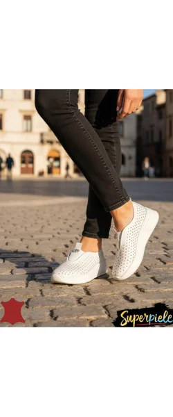 Pantofi casual dama piele naturala perforati cu inchidere slip-on