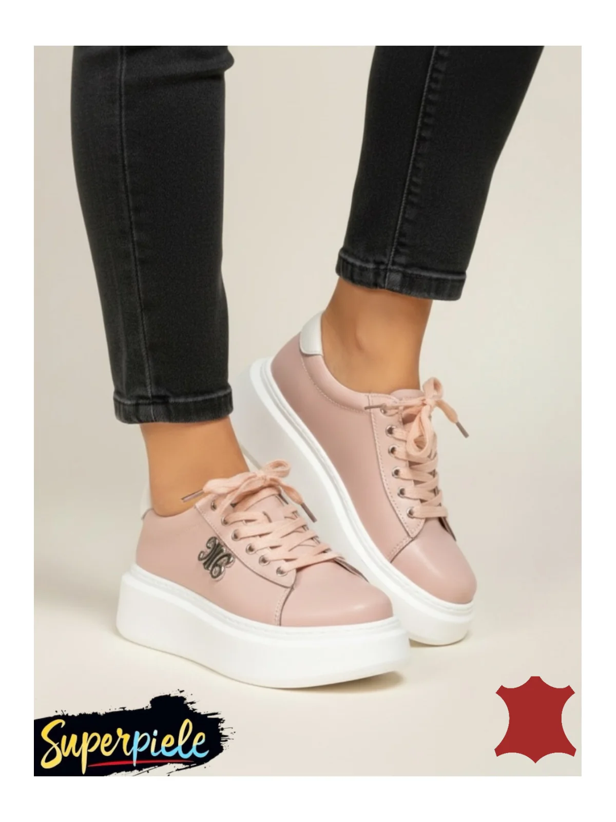 Pantofi Casual Dama |NESKY| din Piele Naturală cu Aplicație Metalică și Sireturi