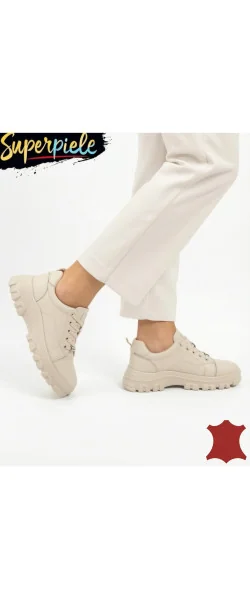 Sneakers beige Leather damă piele naturală super ușori și comozi